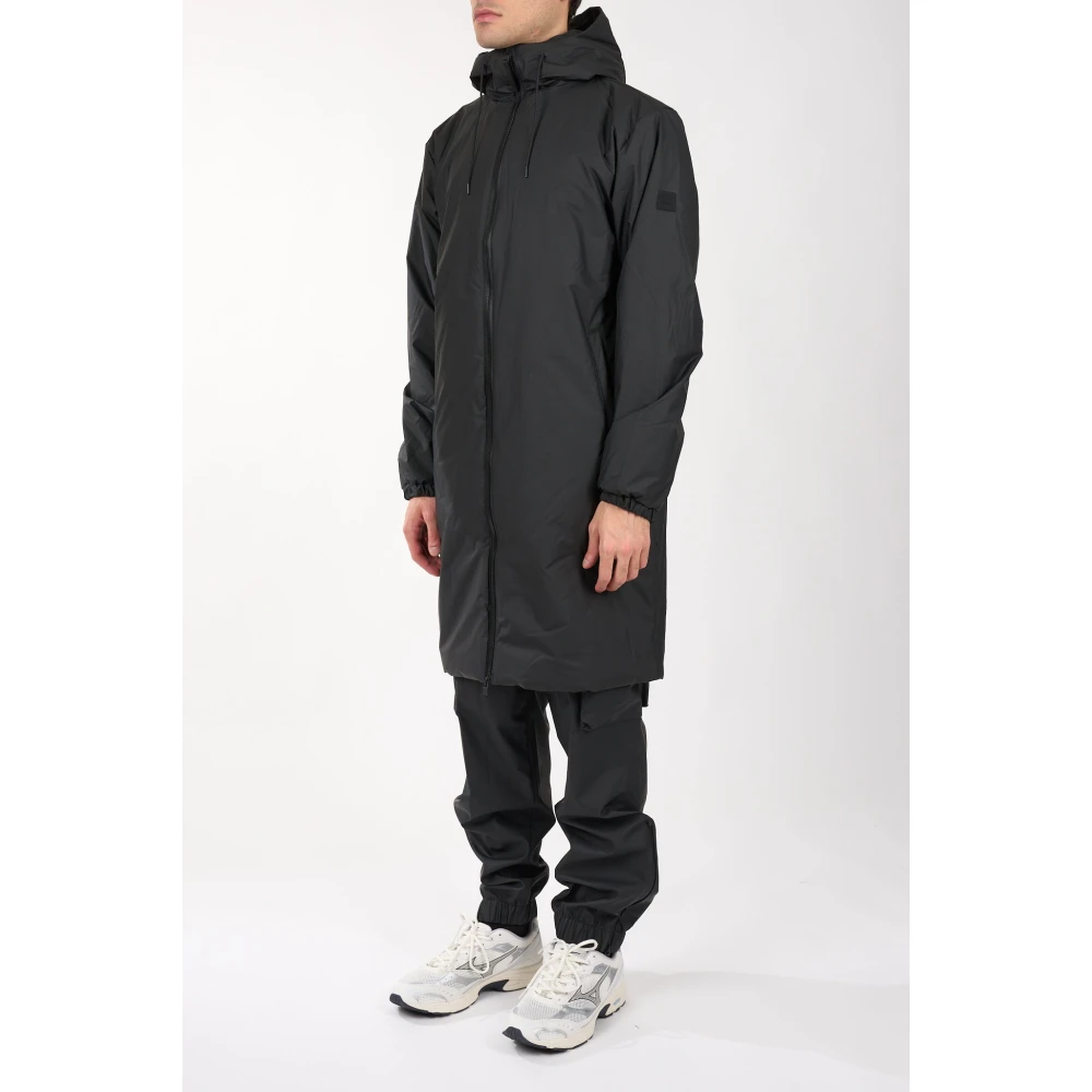 Rains Lange Geïsoleerde Jas met Ritssluiting Black Heren