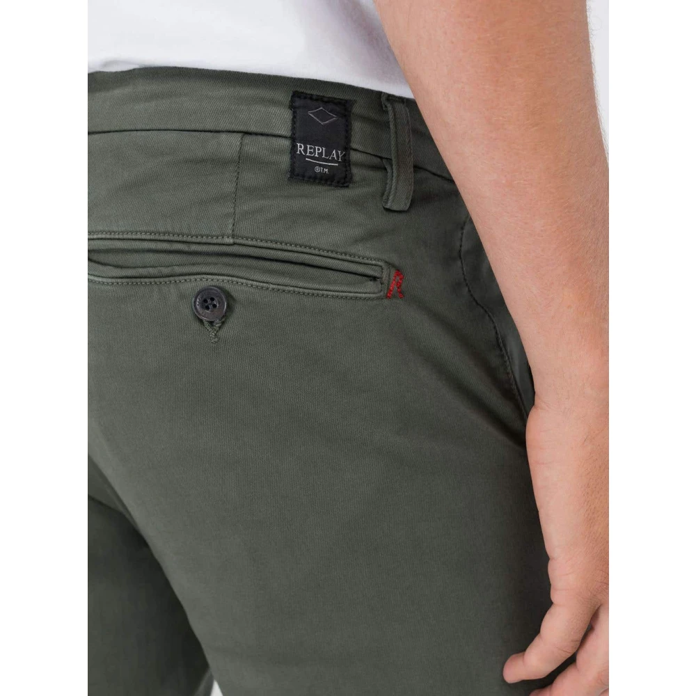 Replay Slim Fit Chino Broek met Stone Wash Green Heren