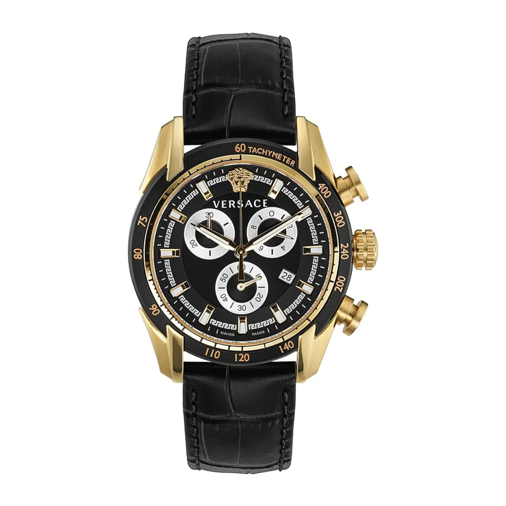 Versace , Watches, Male, Black, One Size, Men's Chronograph V-Ray Chrono Gold Black Ve2i00921