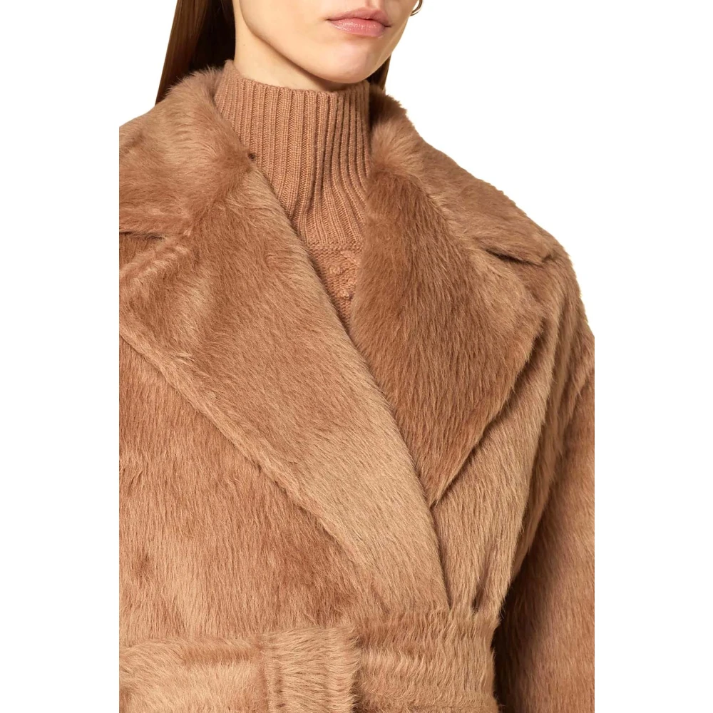 Max Mara Bruine Alpaca Wollen Jas Brown Dames