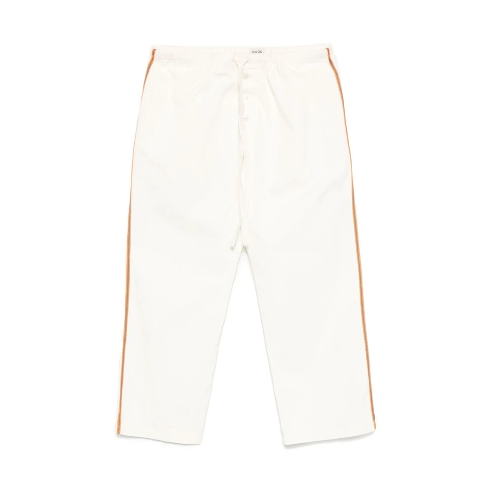 Bode Witte Katoenen Trekkoordbroek met Streepdetail White Heren