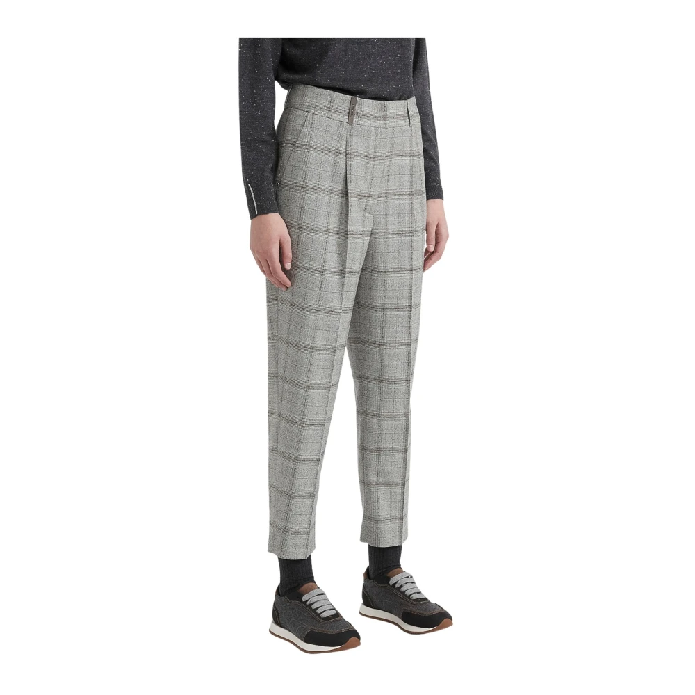 PESERICO Geruite wollen flanellen wortelbroek Gray Dames