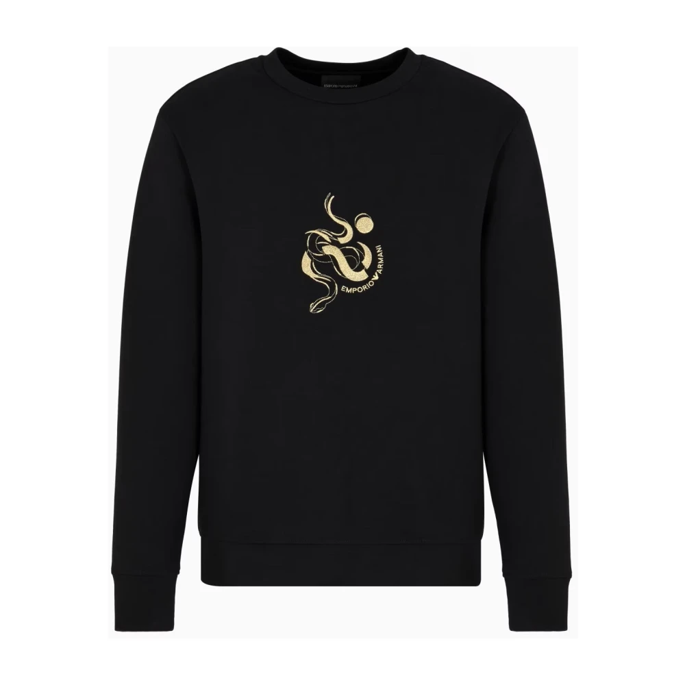 Emporio Armani Svart Sweatshirt med Intrikat Broderi Black, Herr