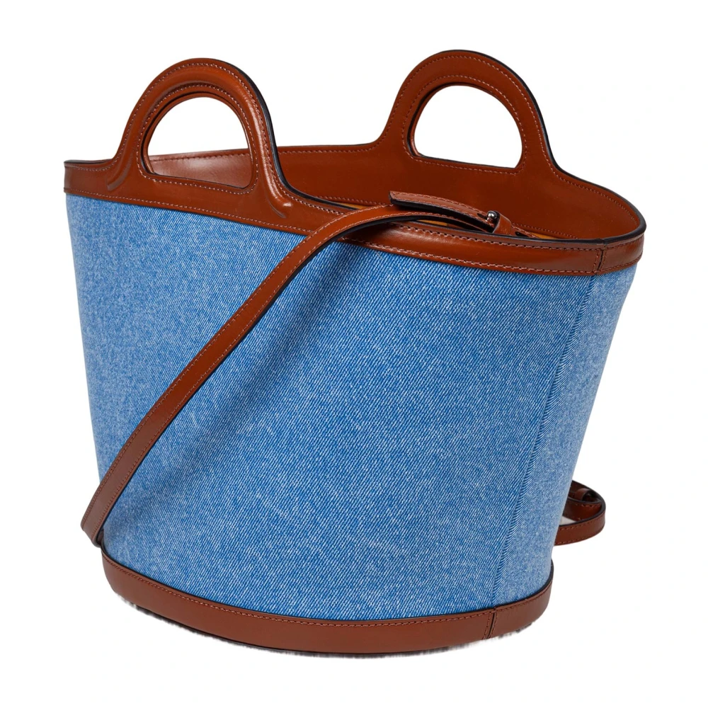 Marni Denim en leren tropicalia handtas met geborduurd logo Blue Dames