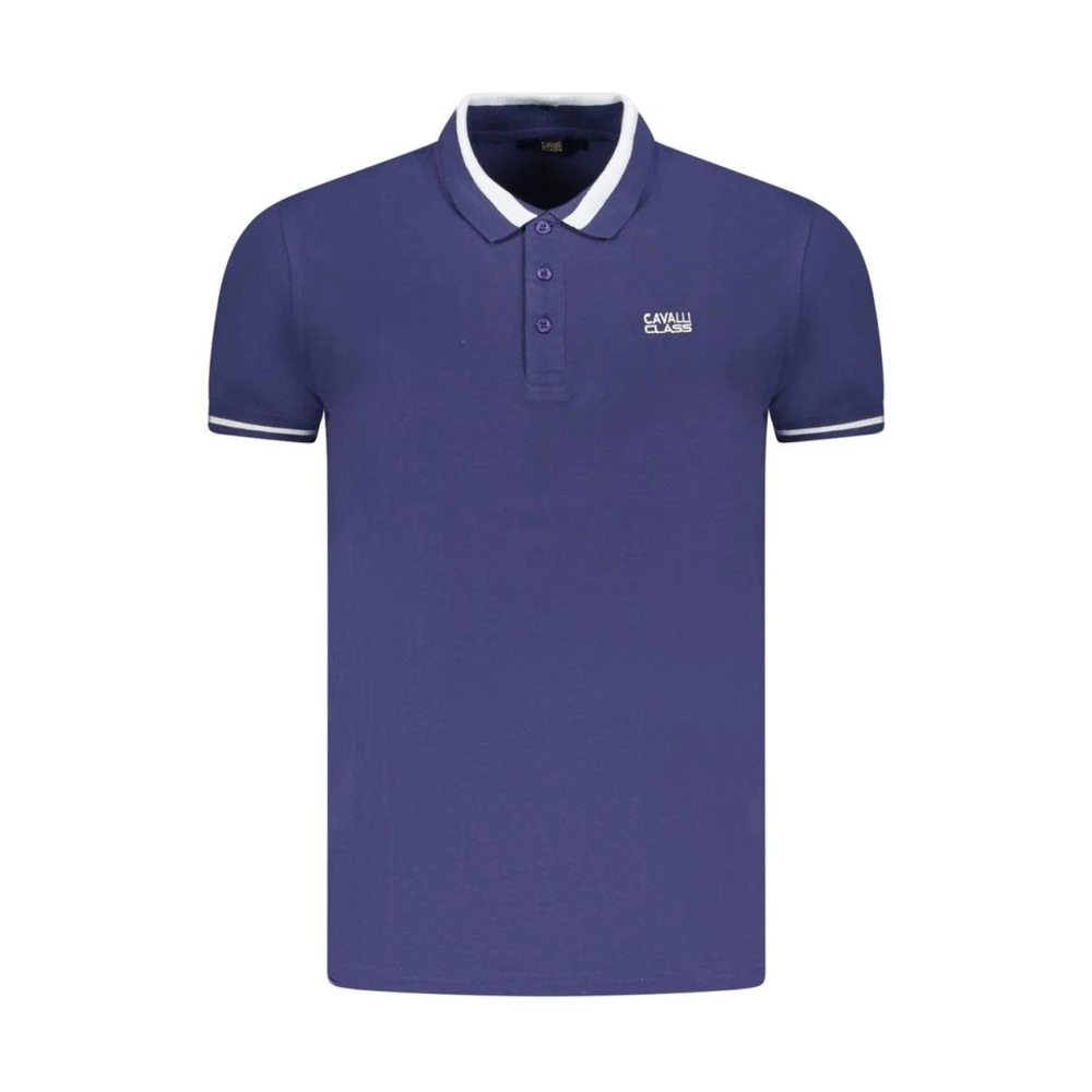 Cavalli Class Short Sleeve Polo Shirt With Contrast Collar - Male - Polo Shirts - Blue - L - Tops