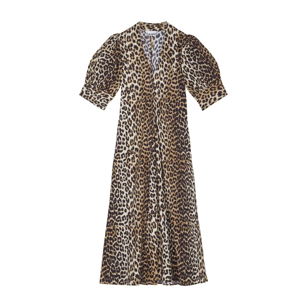 Brun Leopard Print Midi Kjole