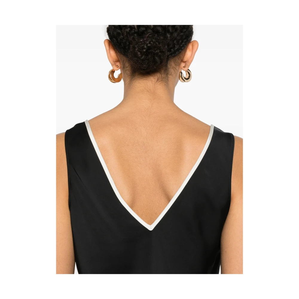 Calvin Klein Zwarte Logo Plaque V-Hals Top Black Dames