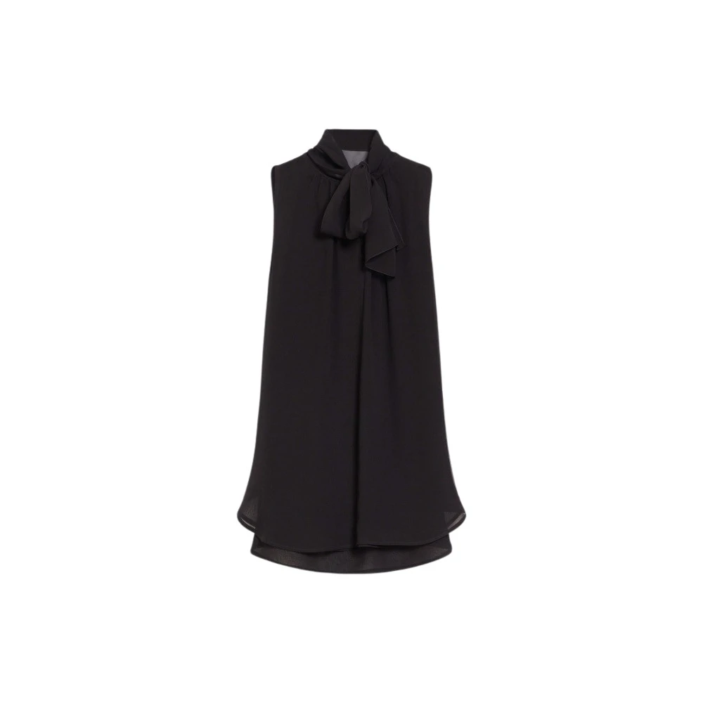 Max Mara Zijden Mouwloze Blouse met Strik Kraag Black Dames