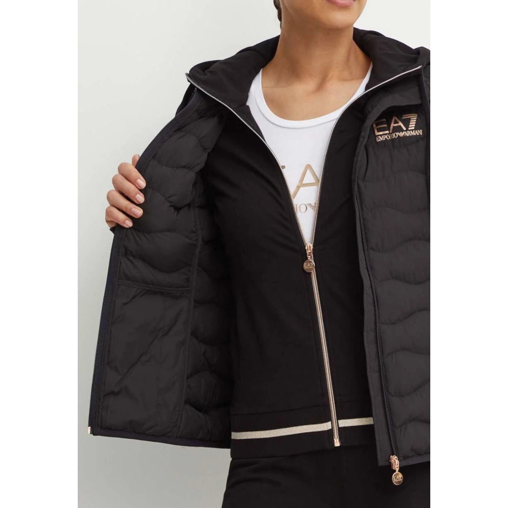 Emporio Armani EA7 Zwarte Gewatteerde Ritsjas Black Dames
