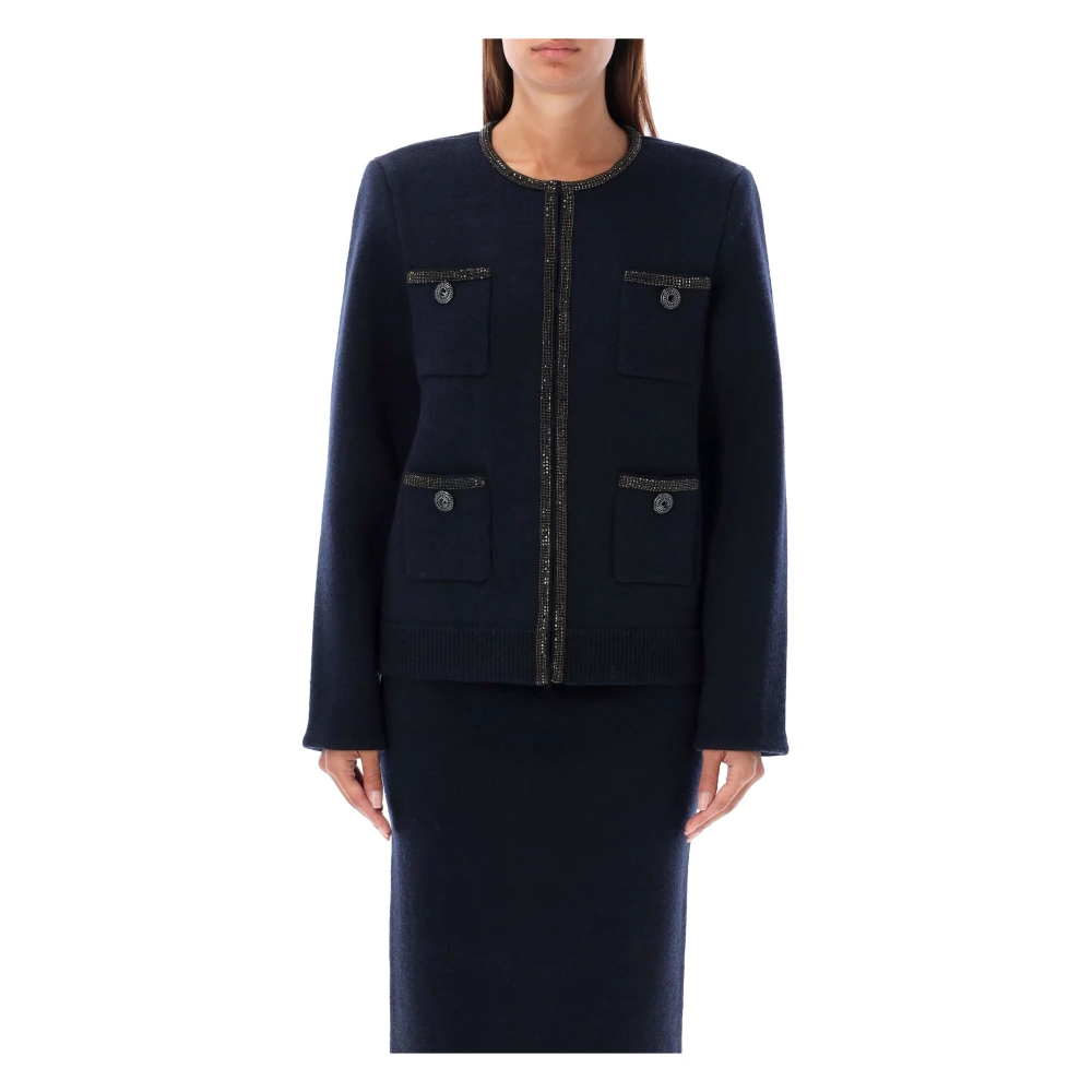 Self Portrait Versierde Navy Gebreide Kleding Aw24 Vest Blue Dames