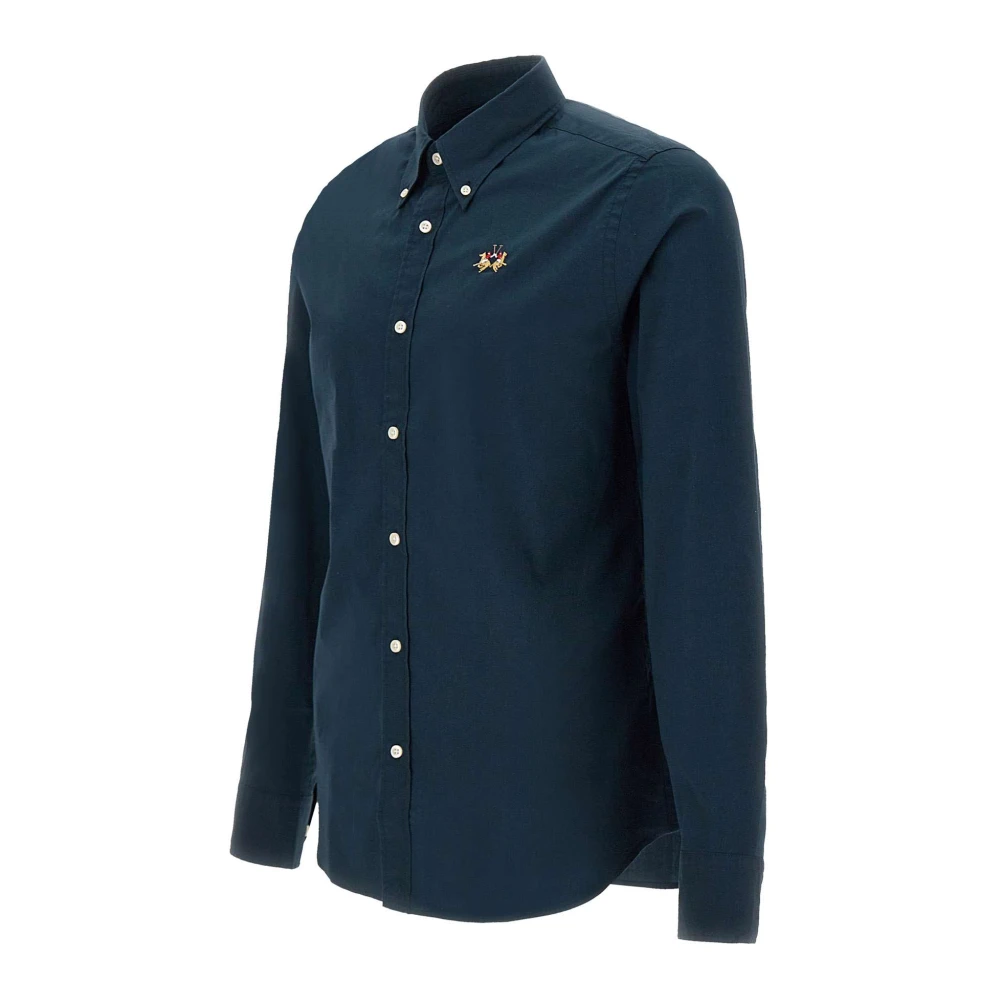LA MARTINA Stretch Katoenen Overhemd Marineblauw Slim Fit Blue Heren