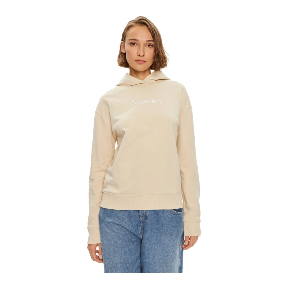 Calvin Klein Logo Hero Katoenen Sweatshirt Relaxte Pasvorm Beige Dames