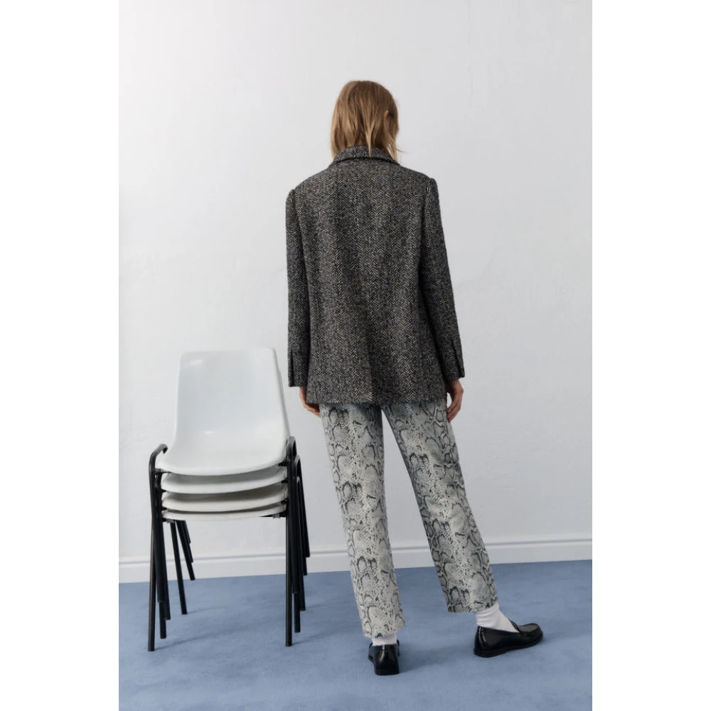 The New Society Op Maat Kraag Wollen Blazer Gray Dames