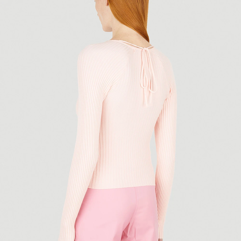 Wynn Hamlyn Stijlvolle V-Hals Gebreide Top Pink Dames