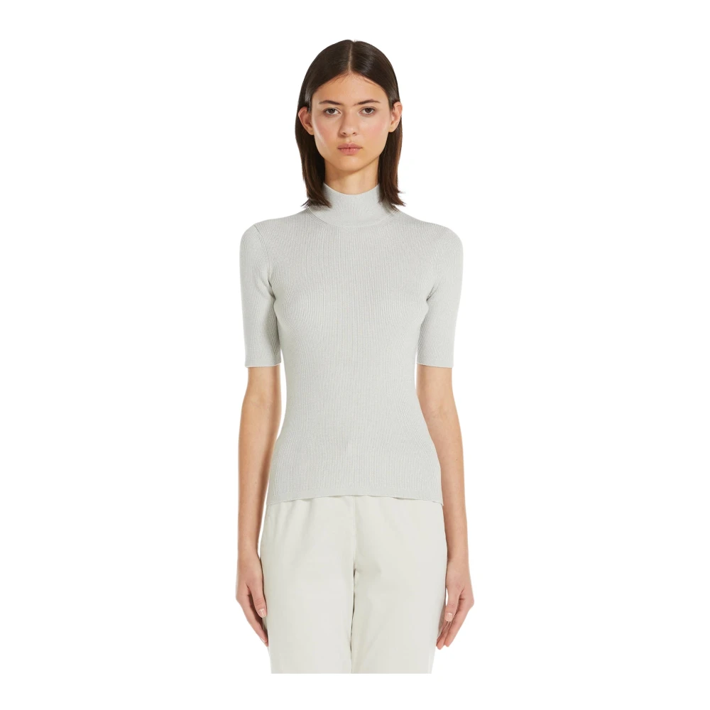 Max Mara Slim Fit Viscose Lurex Sweater Gray Dames