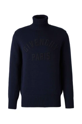 Mörkblå Turtleneck Tröja med Logotyp