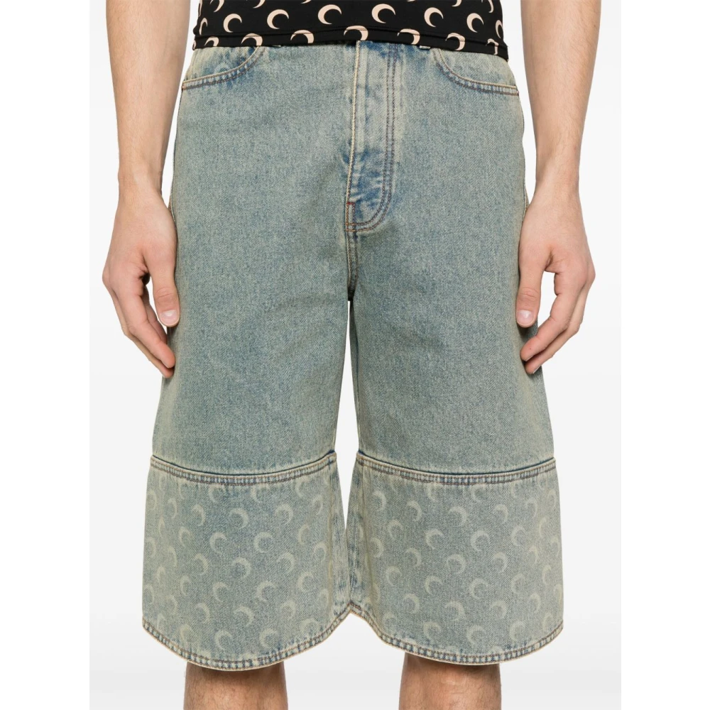 Marine Serre Beige Shorts met knoopsluiting Blue Heren