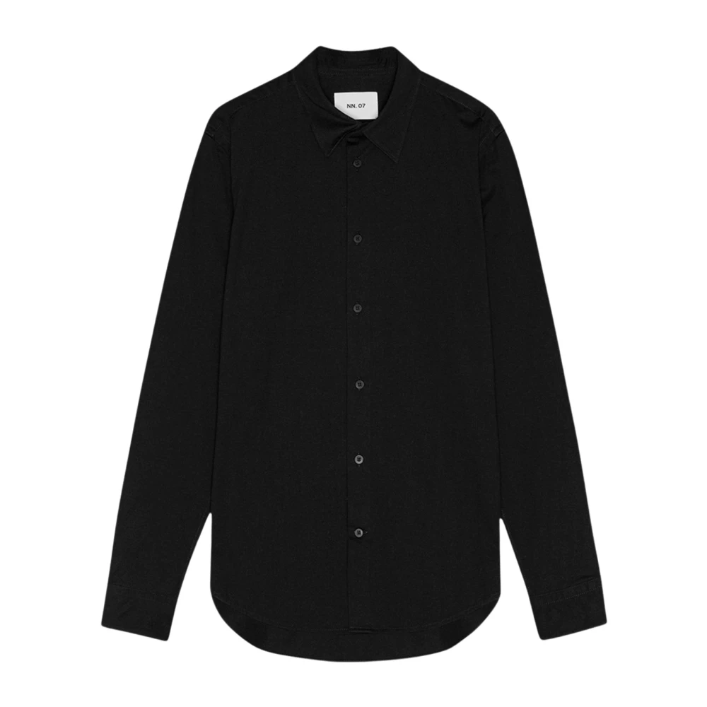 Nn07 Minimalistisk Svart Skjorta med Pärlknappar Black, Herr