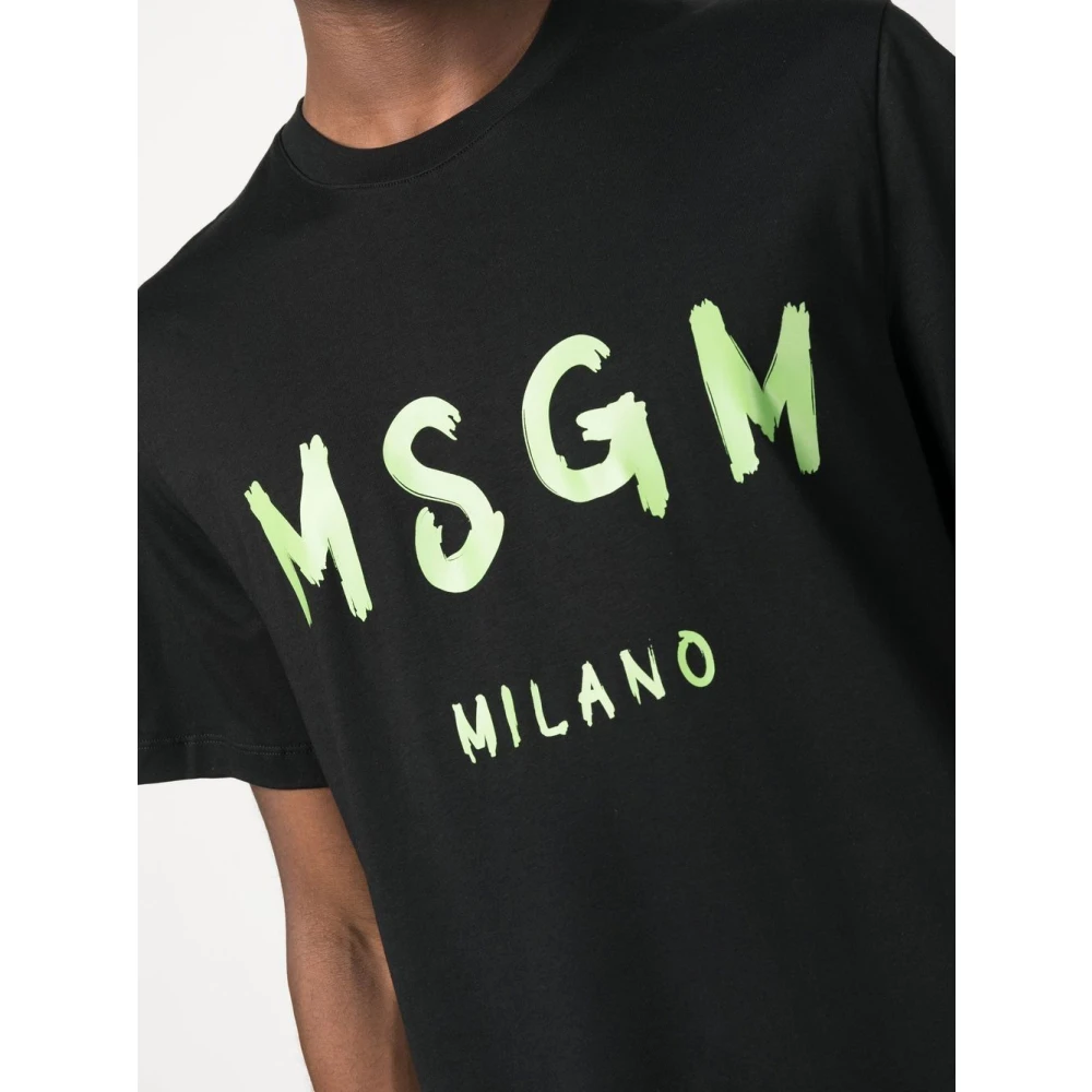 Msgm Logo Print Crew Neck T-shirt Black Heren