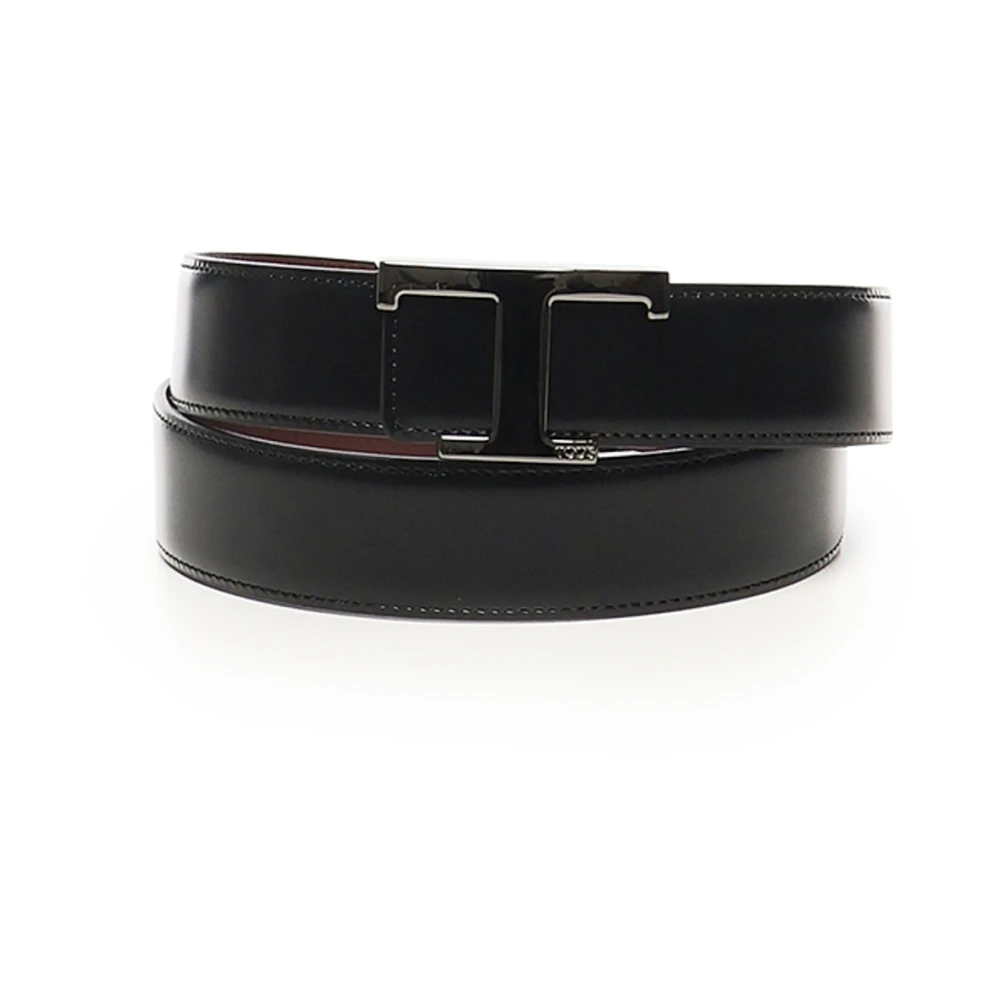 TOD'S Zwarte leren riem met T-gesp Black Heren