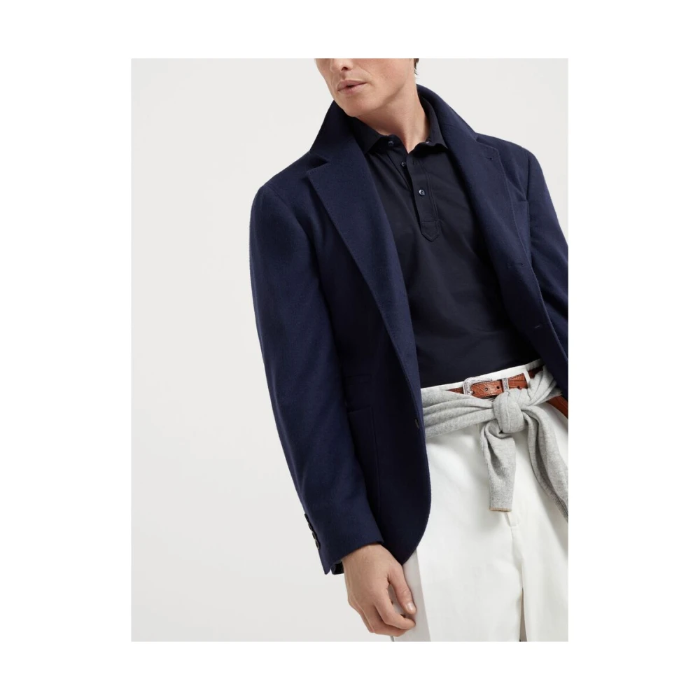 BRUNELLO CUCINELLI Navy Blue Katoen Polo Sweater Blue Heren