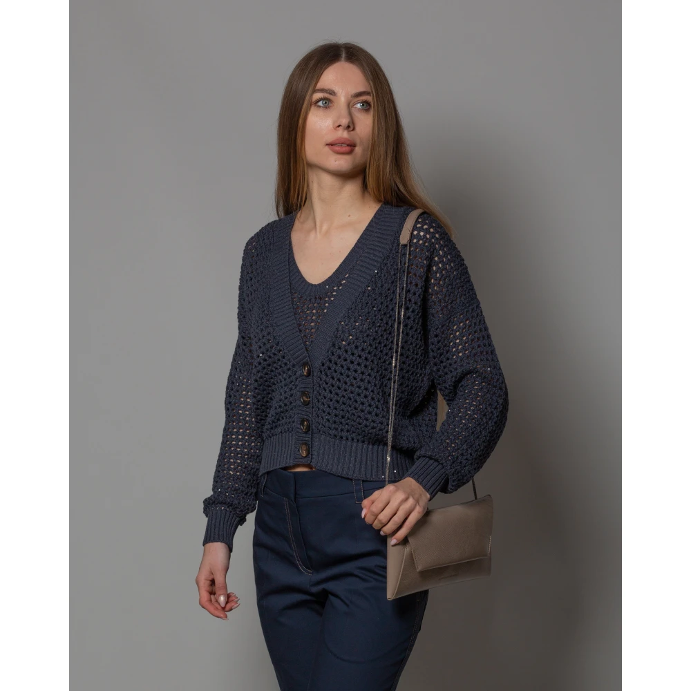 BRUNELLO CUCINELLI Dazzling Net Cardigan Blue Dames