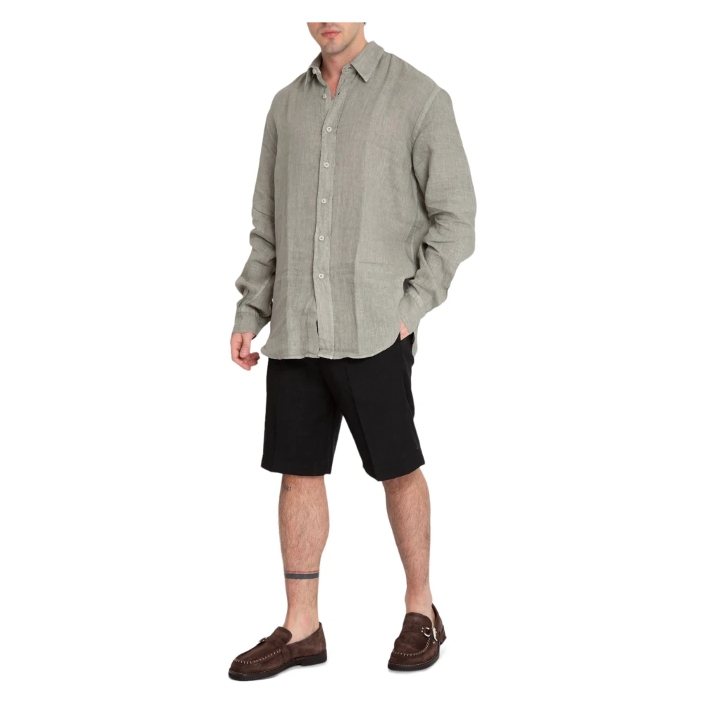 Costumein Linnen Shirt in Groen Grijs Green Heren