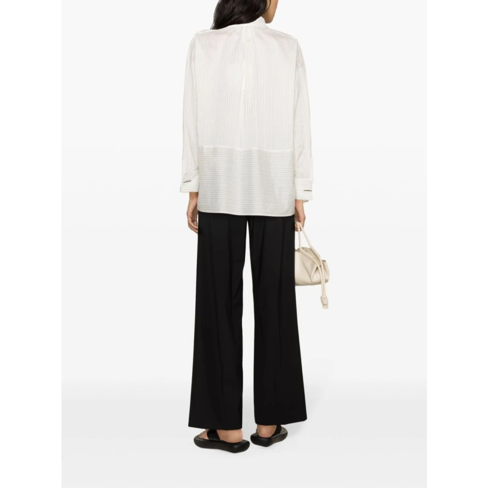 Max Mara Witte Gestreepte Blouse Franse Manchetten White Dames