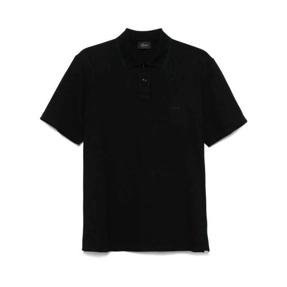 Brioni Zwarte Geborduurde Logo Korte Mouw Sweater Black Heren