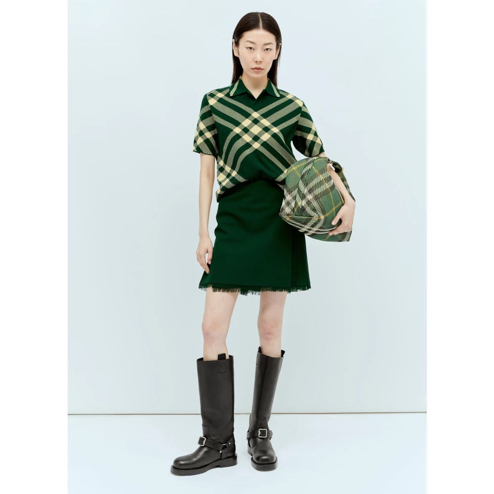 Burberry Geruite Polo Top van Wolmix Green Dames