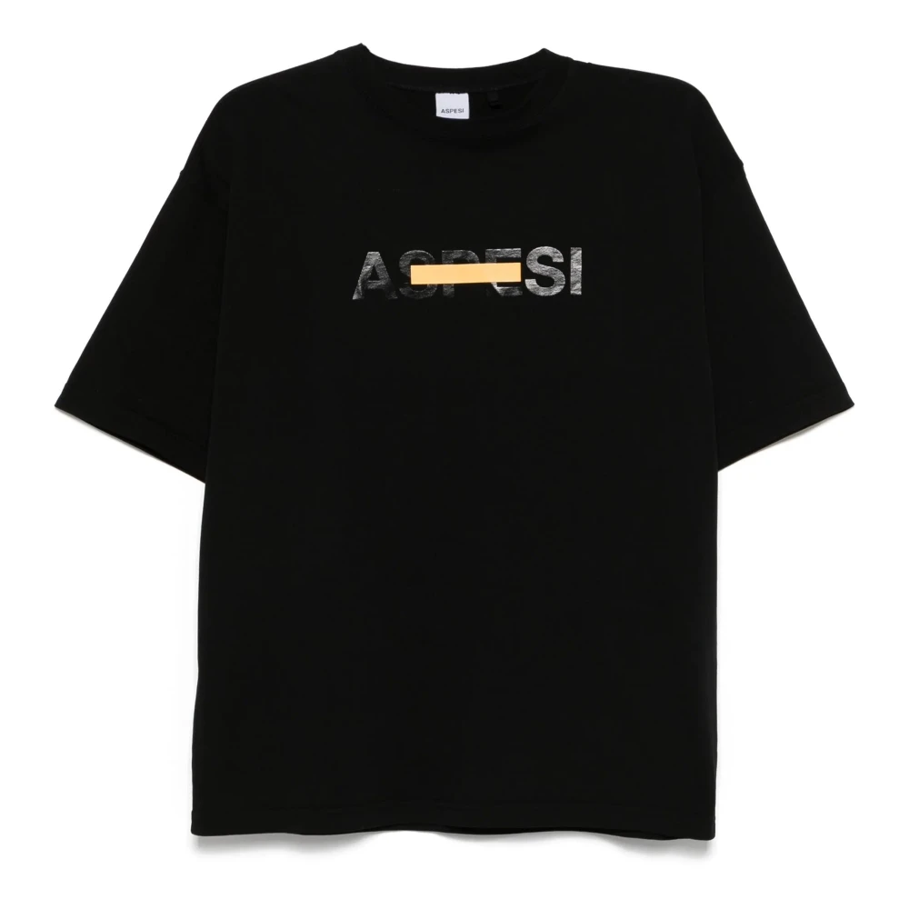 Aspesi Logo Print Jersey T-Shirt Black Heren