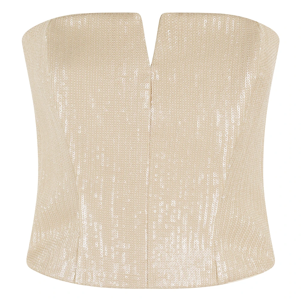 Federica Tosi Raffia Paljett Bustier Topp Beige, Dam