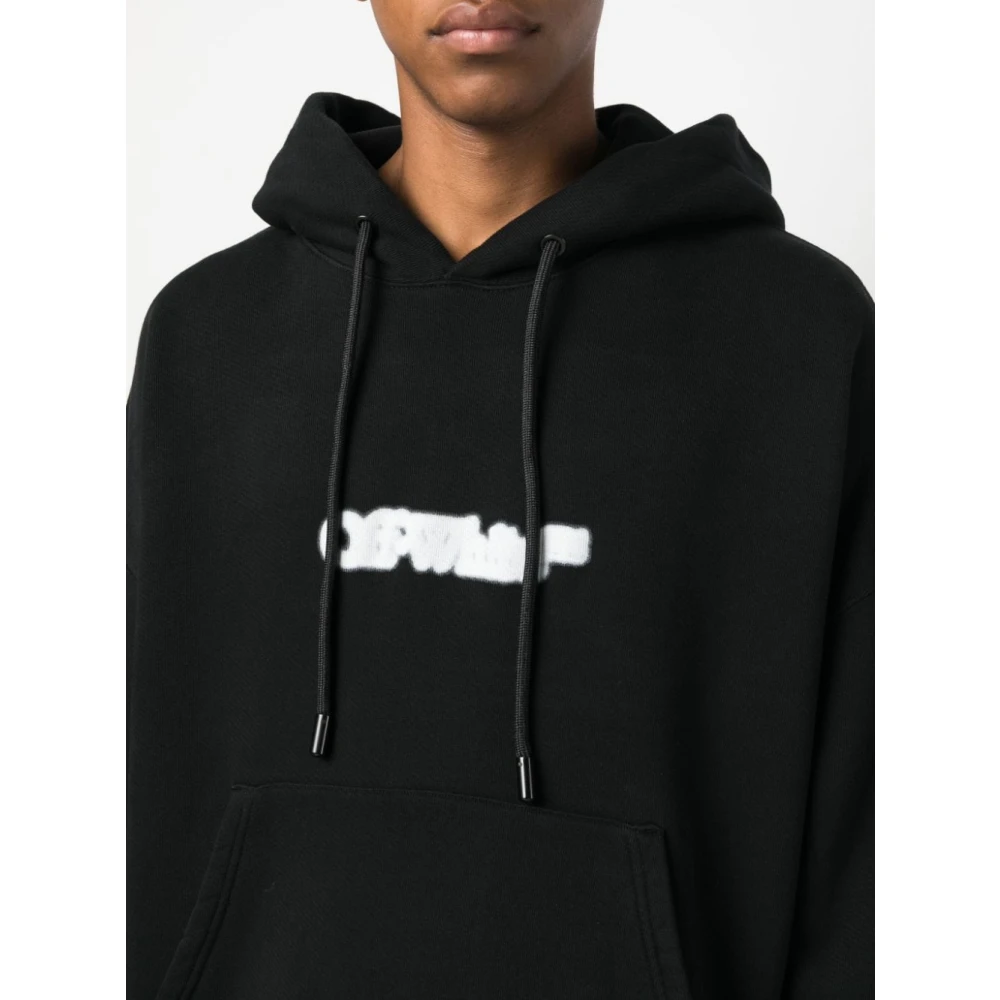 Off White Zwarte Logo-Print Katoenen Hoodie Black Heren