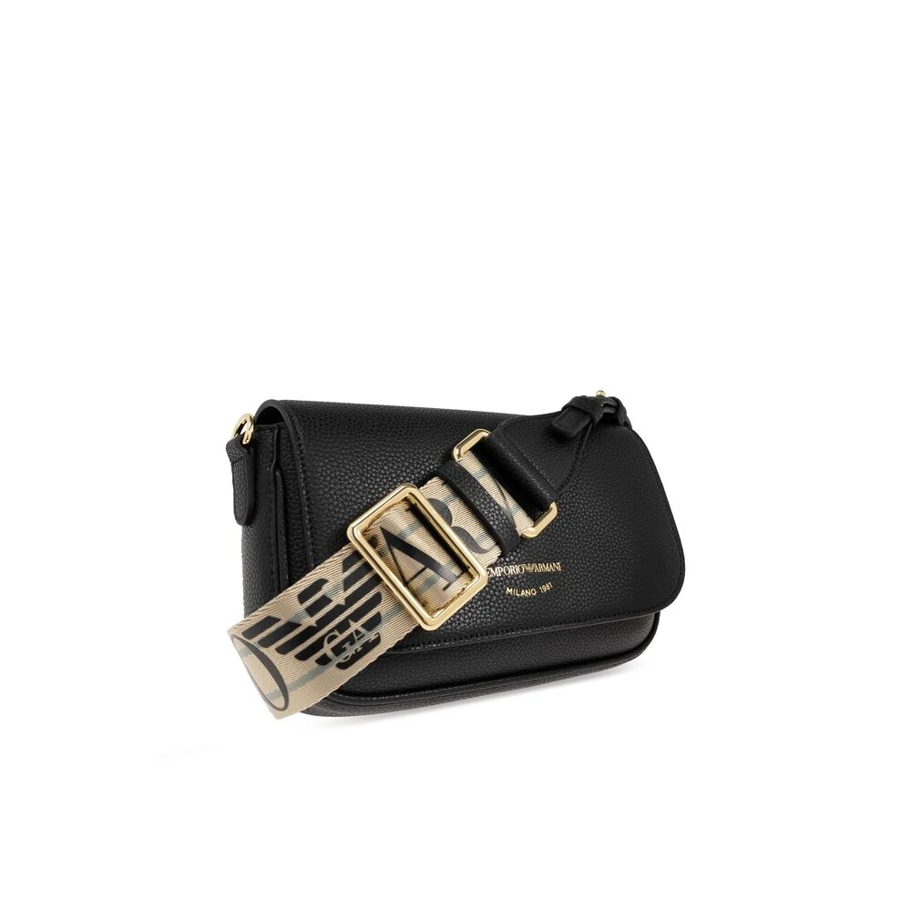 Emporio Armani Zwarte Logo-Print Schoudertas met Goudkleurige Hardware Black Dames