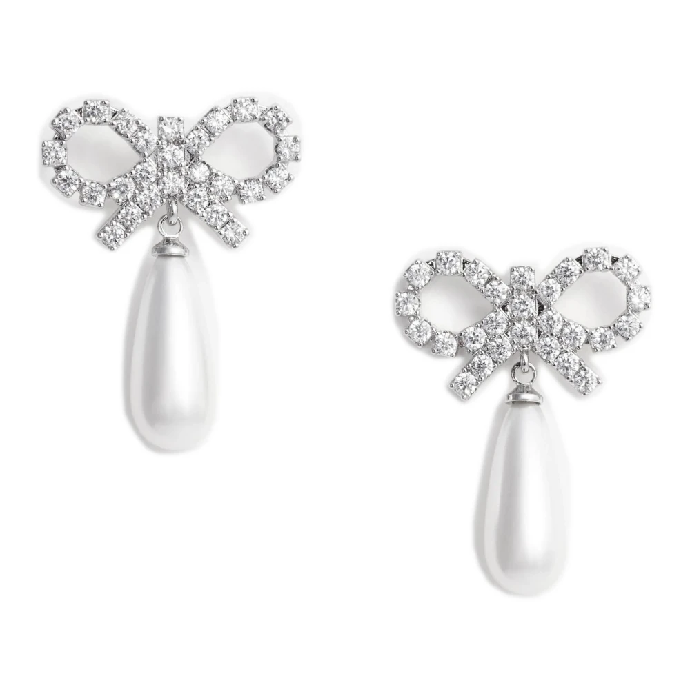 Self Portrait Bow And Pearl Pendant Earrings - Female - Earrings - Gray - One Size - Accessories