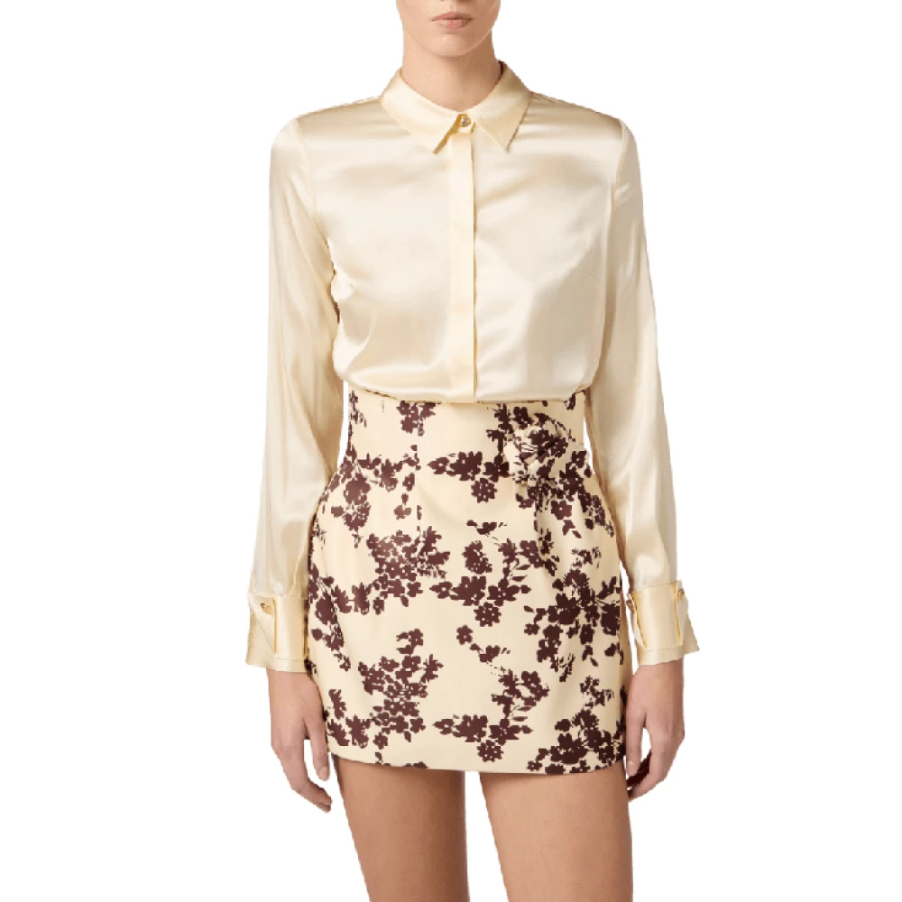 Elisabetta Franchi Zijden limonade shirt met slim fit Beige Dames