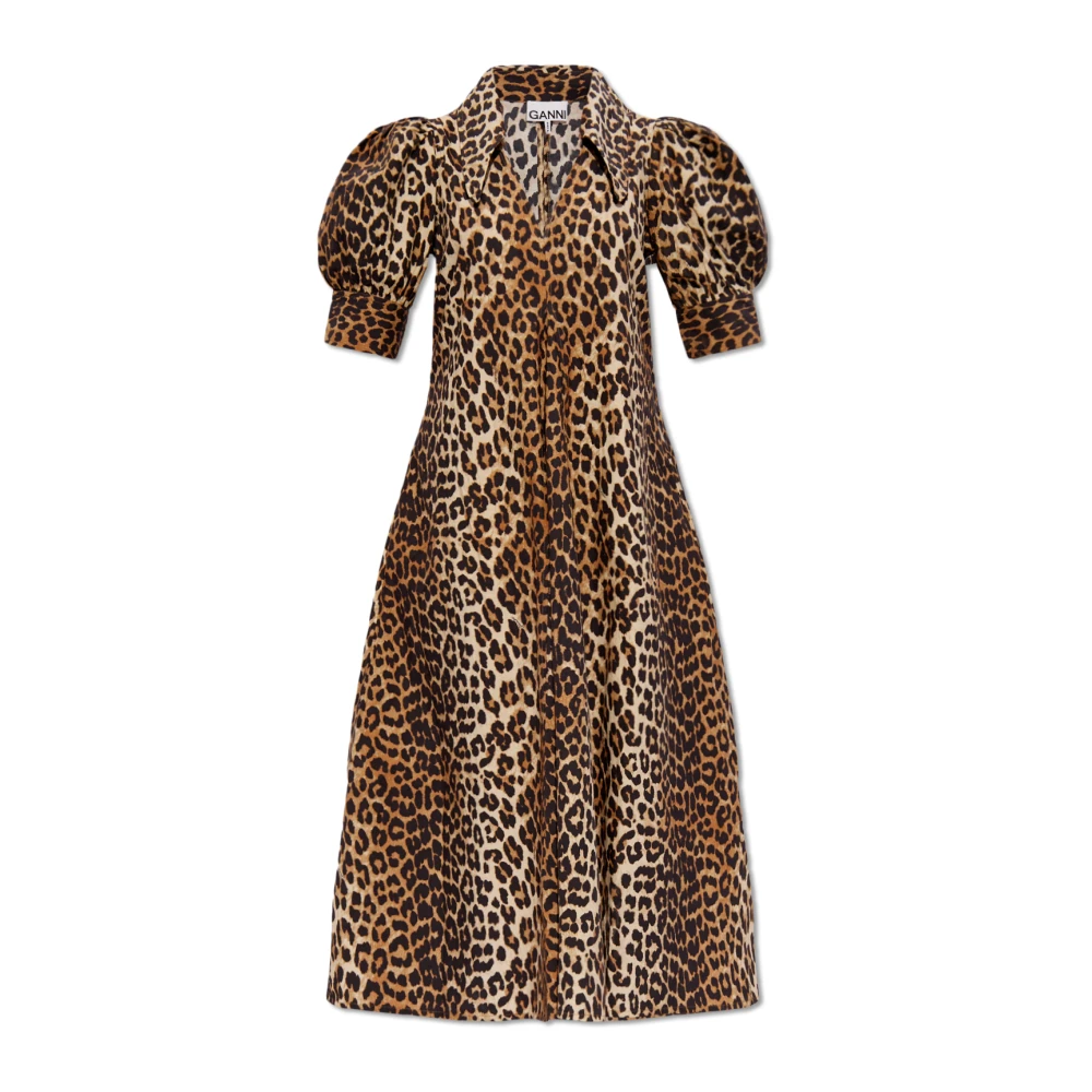 Ganni Women's Beige Dress With Animal Motif