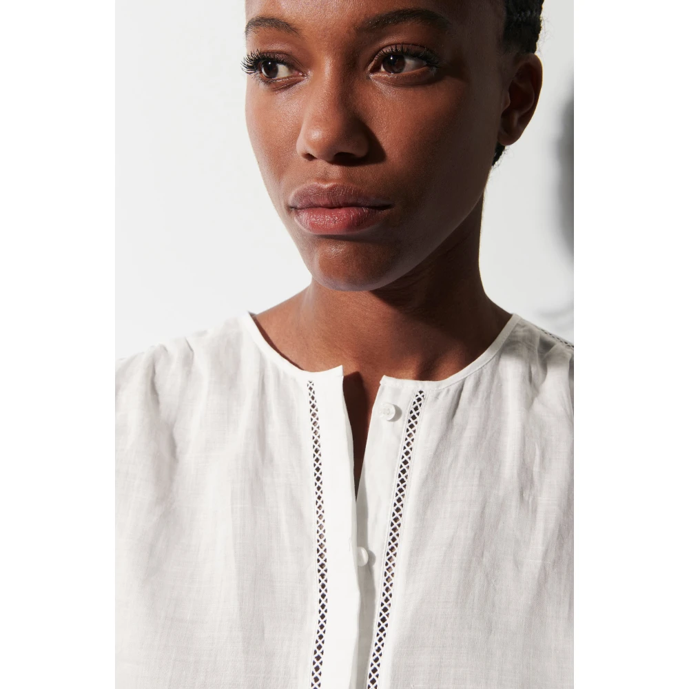 LUISA CERANO Ramie Blouse met Hohlsaum Details White Dames