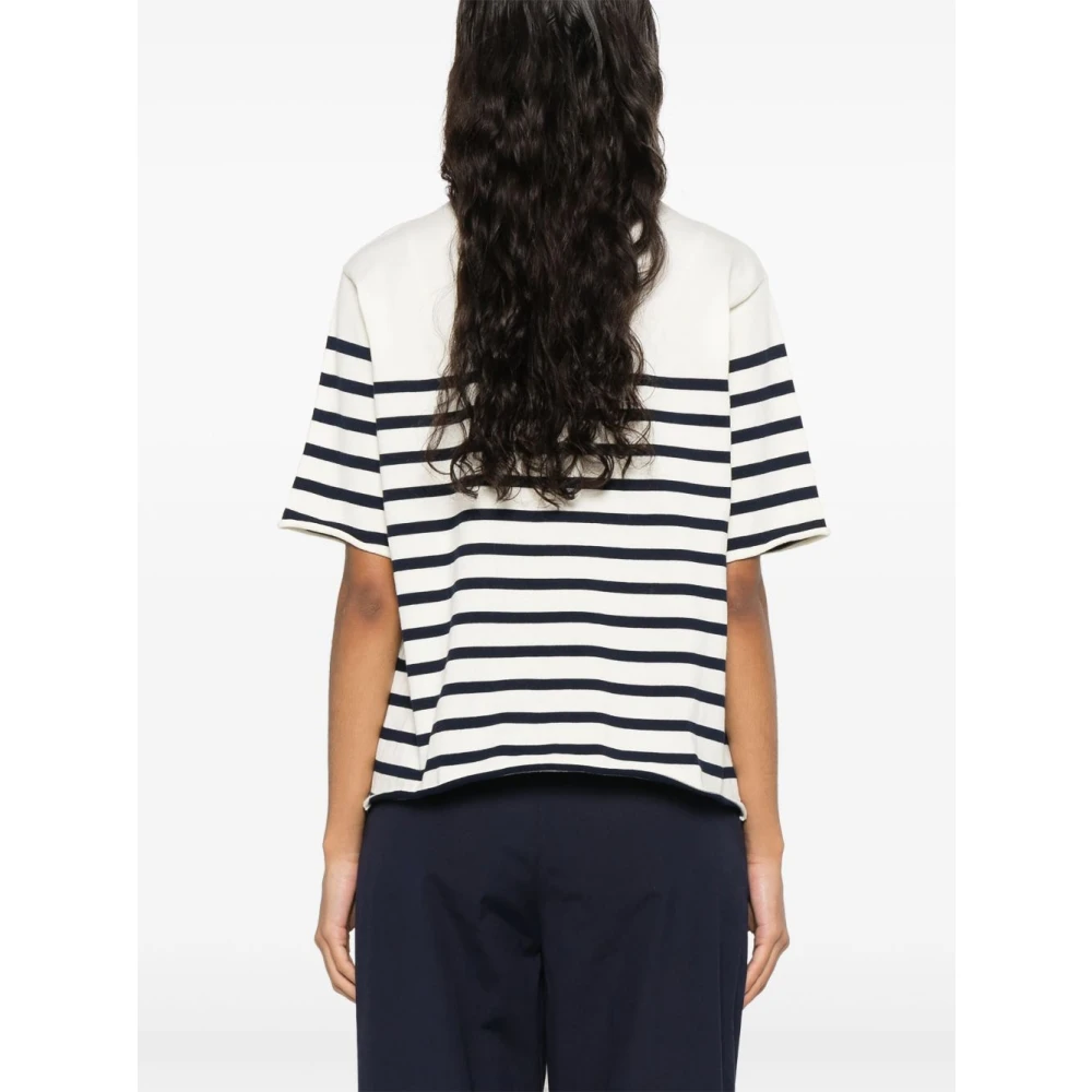 Semicouture Gestreepte trui met ronde hals en korte mouwen Beige Dames