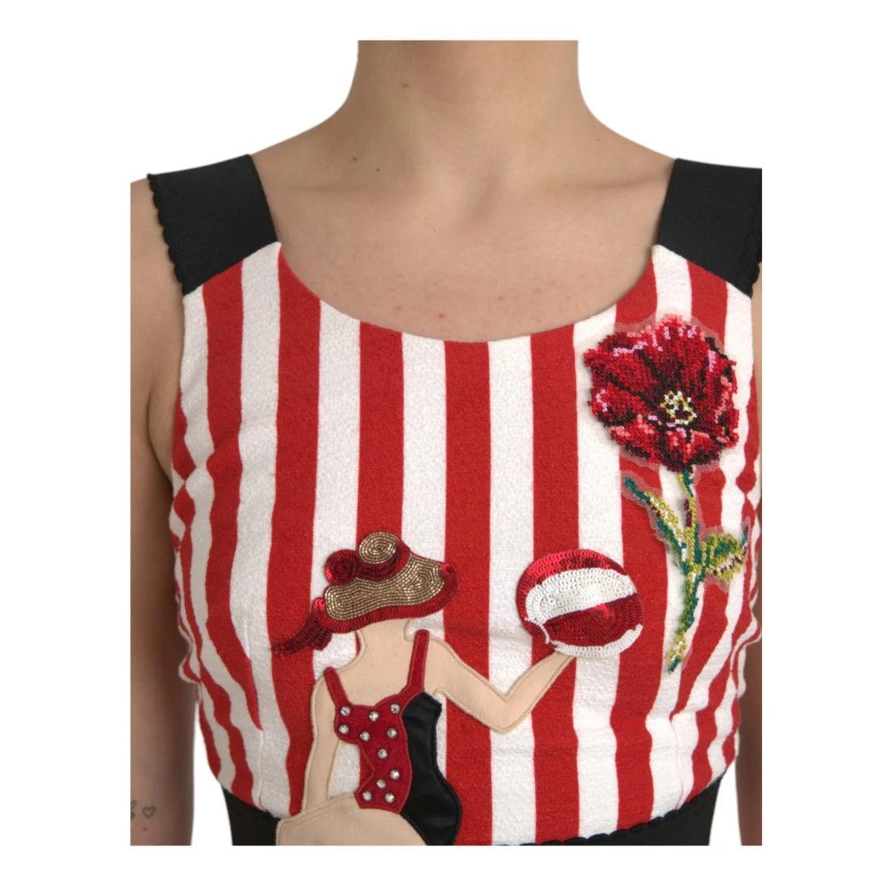 Dolce & Gabbana Rode Bloemen Sheath Midi Jurk Multicolor Dames