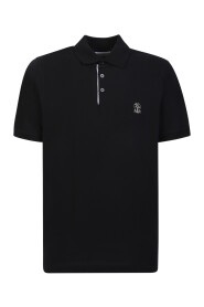 Czarna bawełniana koszulka polo z haftowanym wzorem