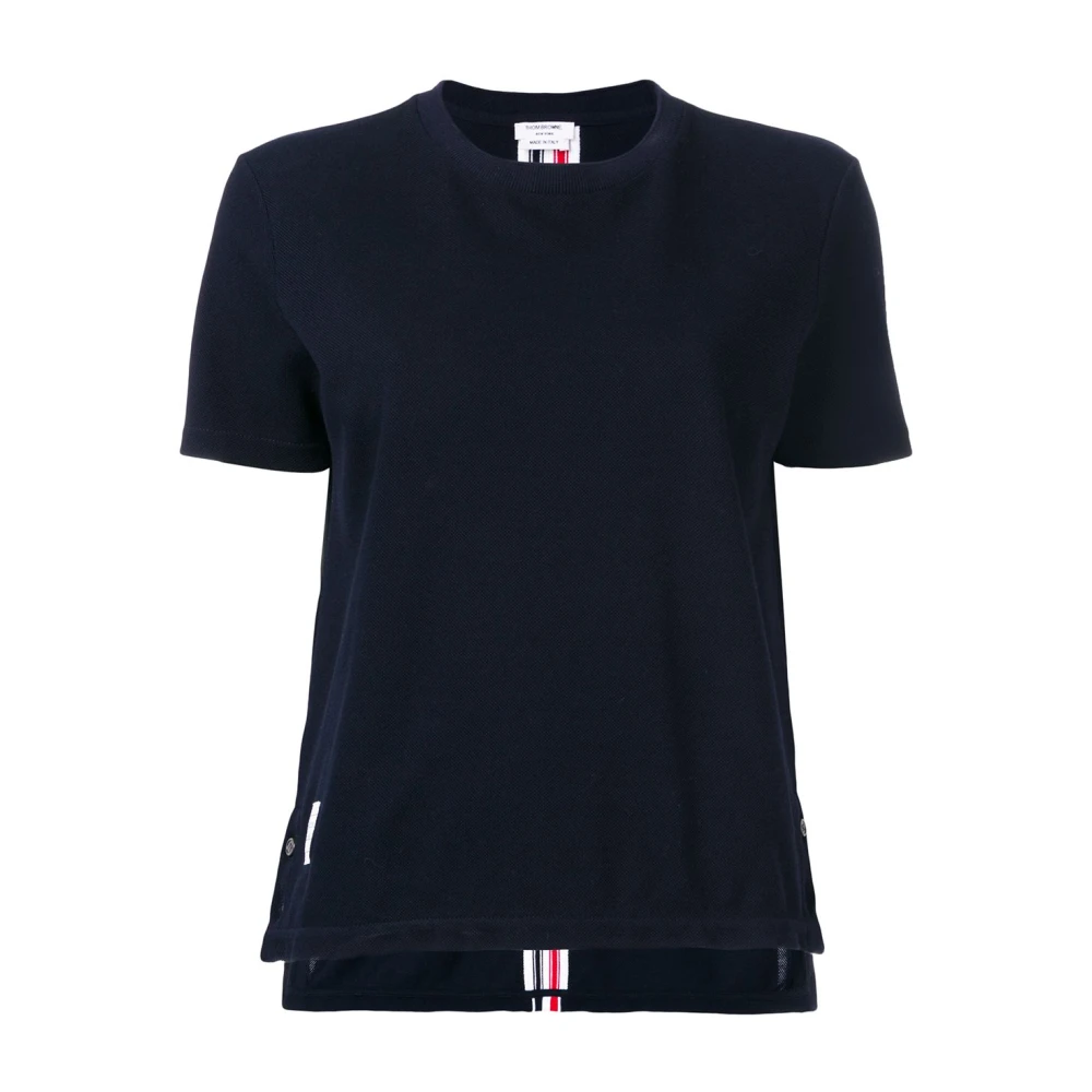 Thom Browne Blauw Logo T-shirt met Web Stripe Details Blue Dames