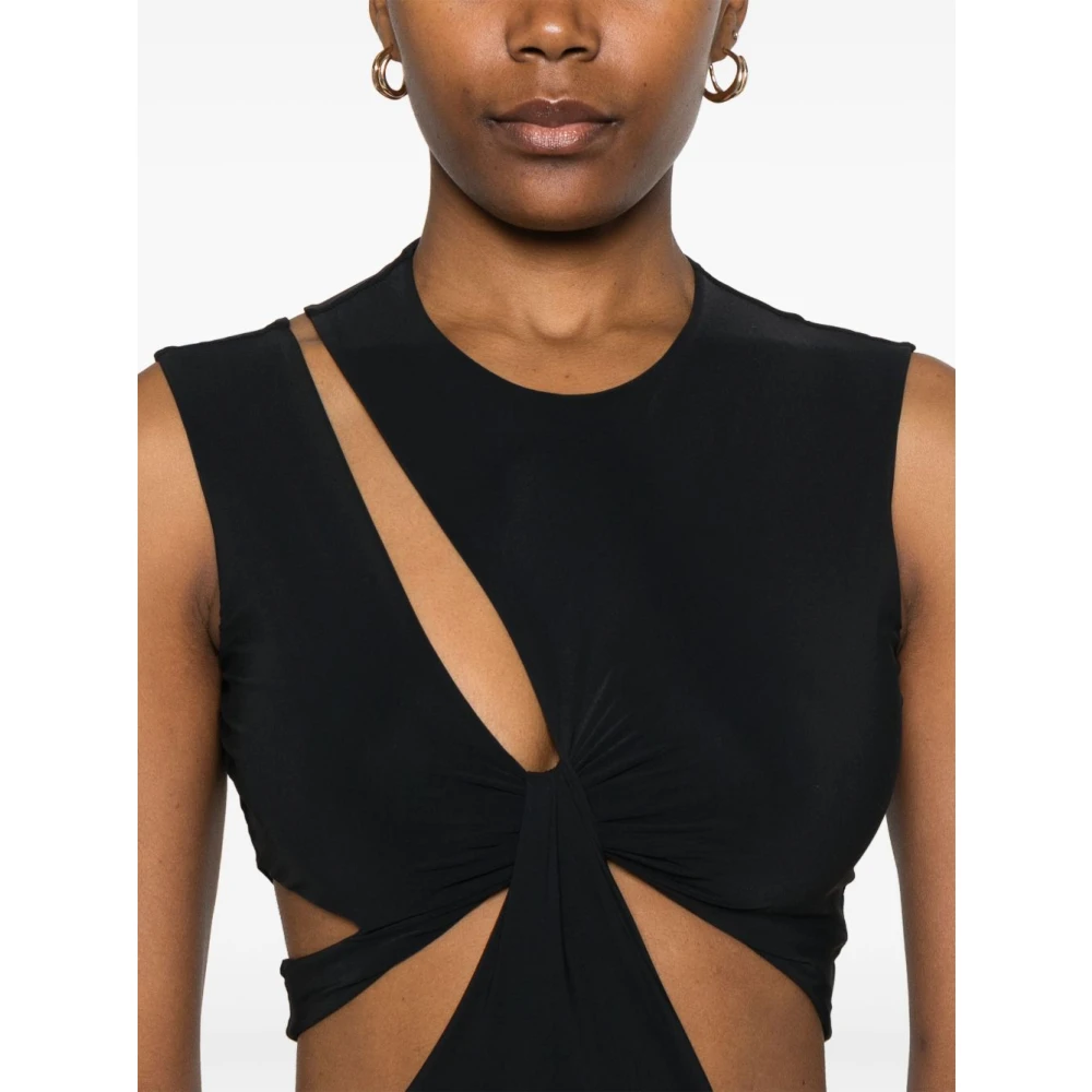 Amazuin Zwarte Mouwloze Jurk met V-Hals en Uitsparingen Black Dames