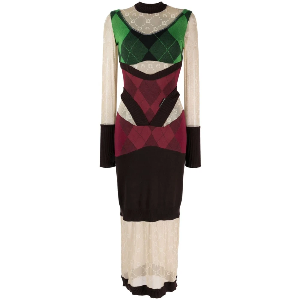 Marine Serre Green Knitted Dresses, Female, S, Luxurious Wool Long Dress