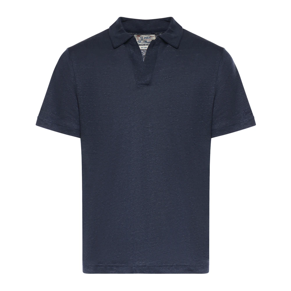 Mc2 Saint Barth Blue Polo Shirts, Male, 2XL, Jersey Linen Polo