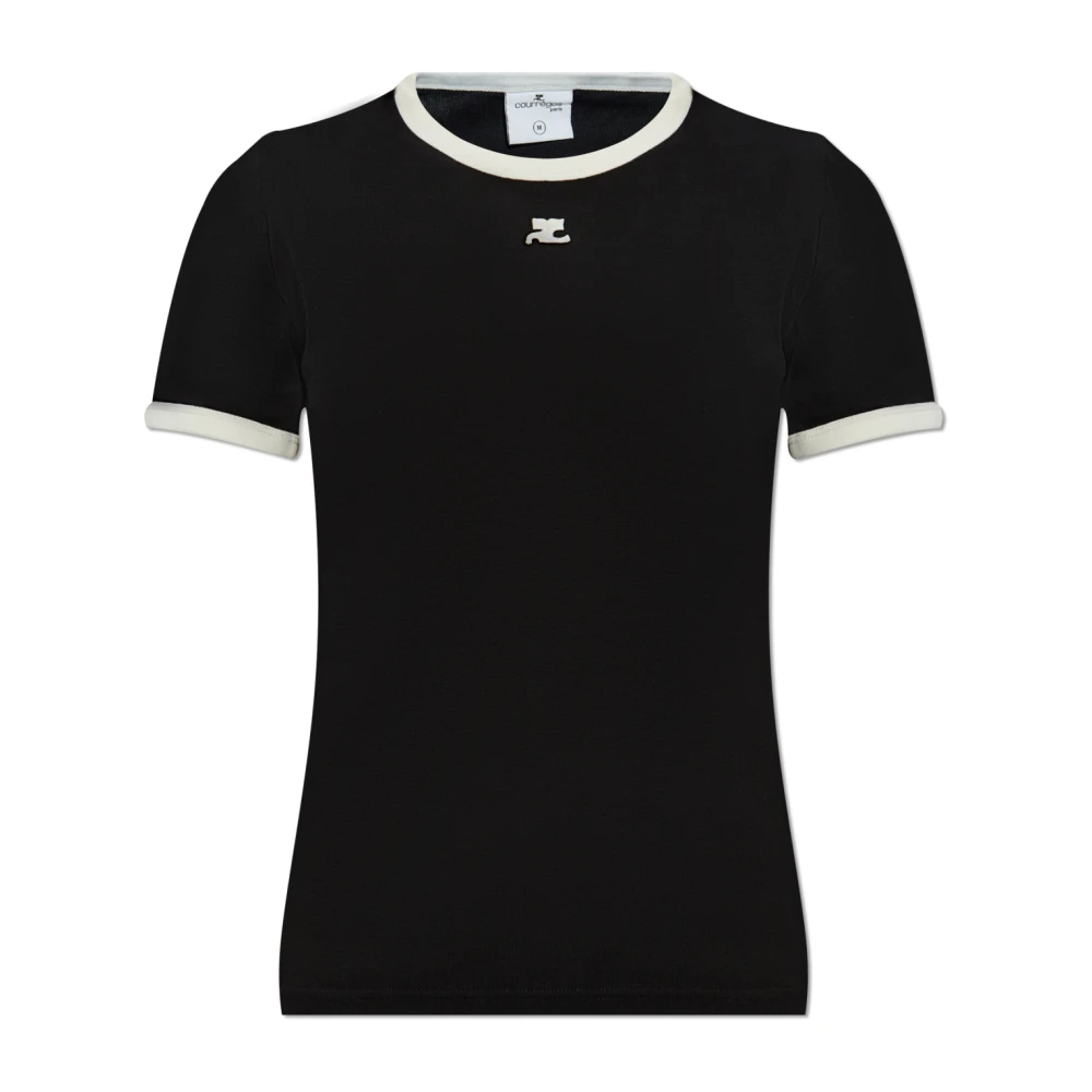 Courrèges Zwart Crew-neck T-shirt met Geborduurd Logo Black Dames