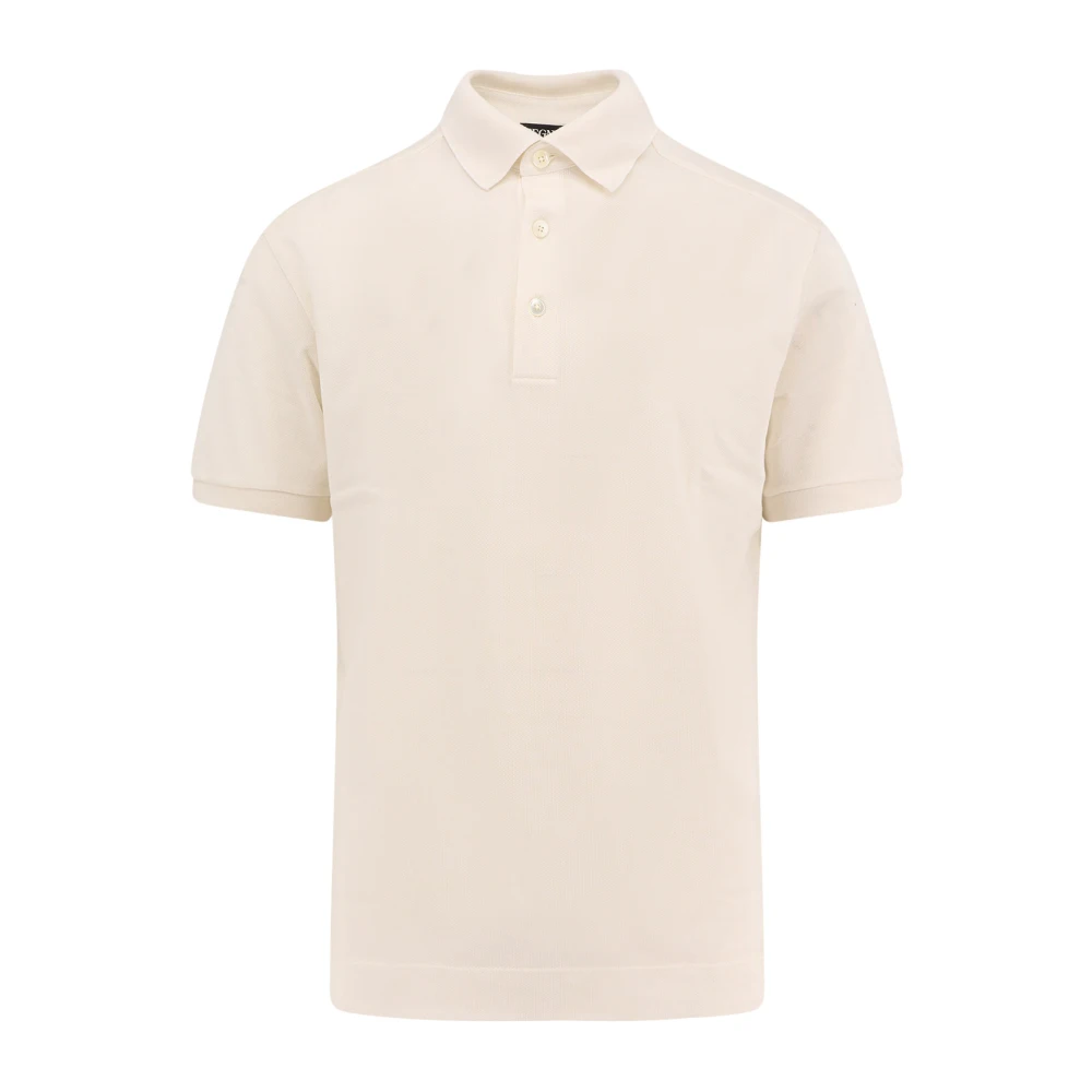 Ermenegildo Zegna Bomull Silk Polo Skjorta Kort Ärm White, Herr