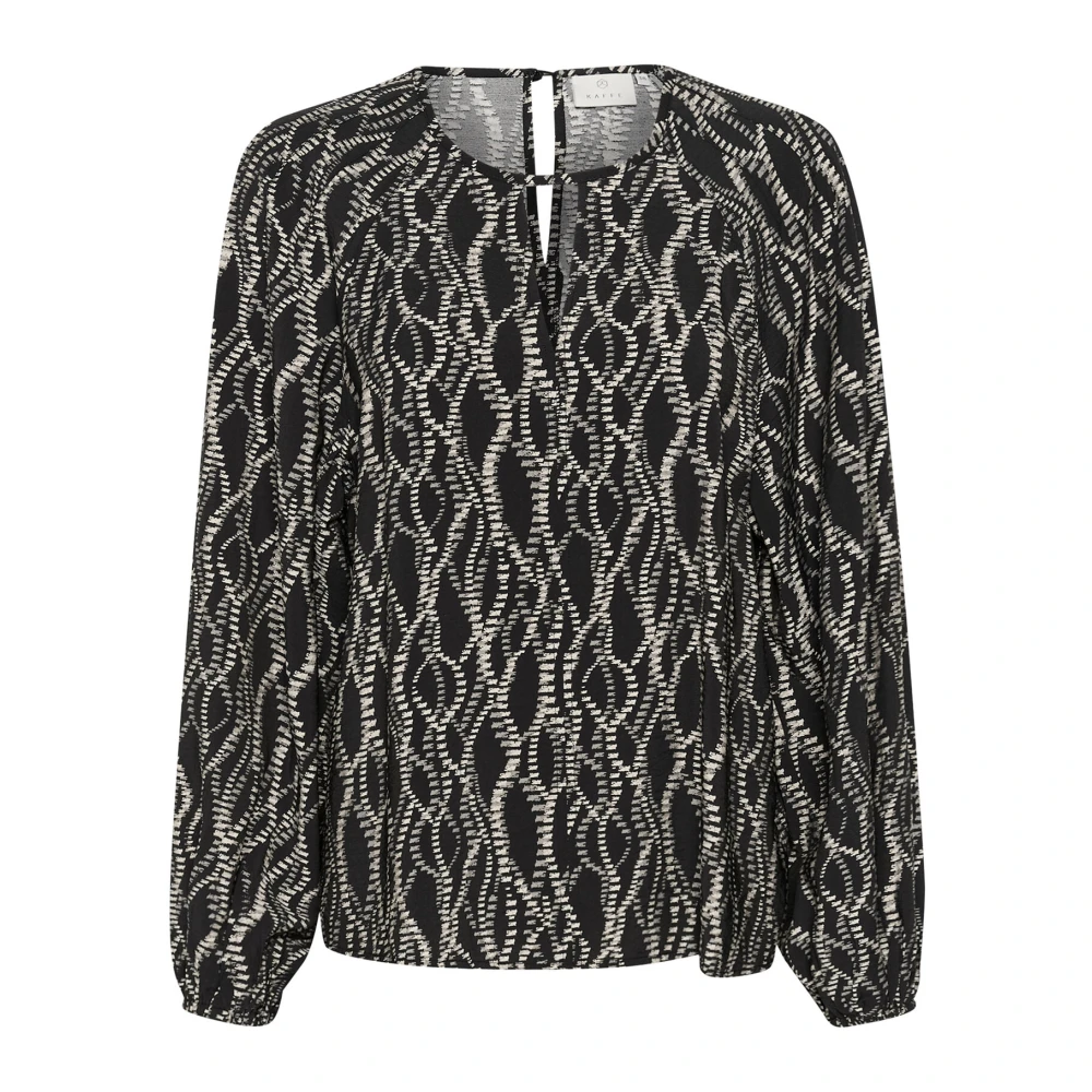 Kaffe Grafische Simili Blouse in Zwart Grijs Gray Dames