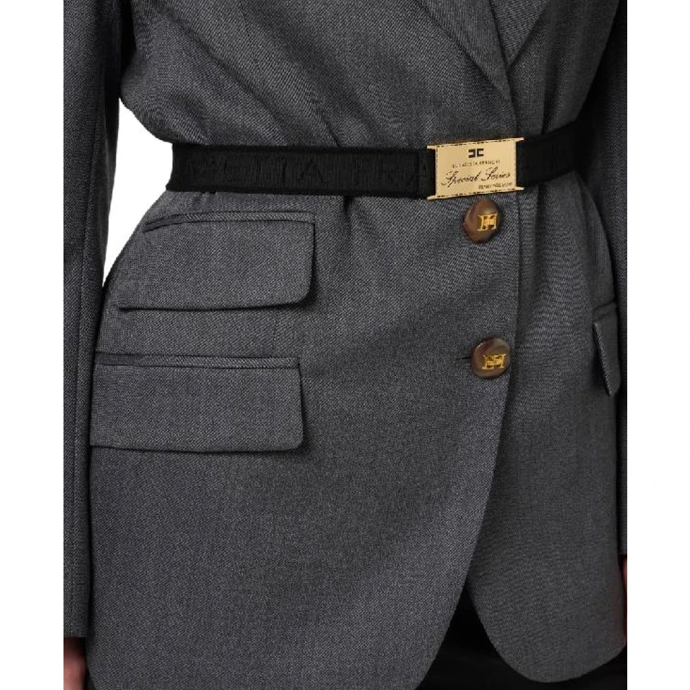 Elisabetta Franchi Wollen Jas met Riem en Gestructureerde Schouders Gray Dames