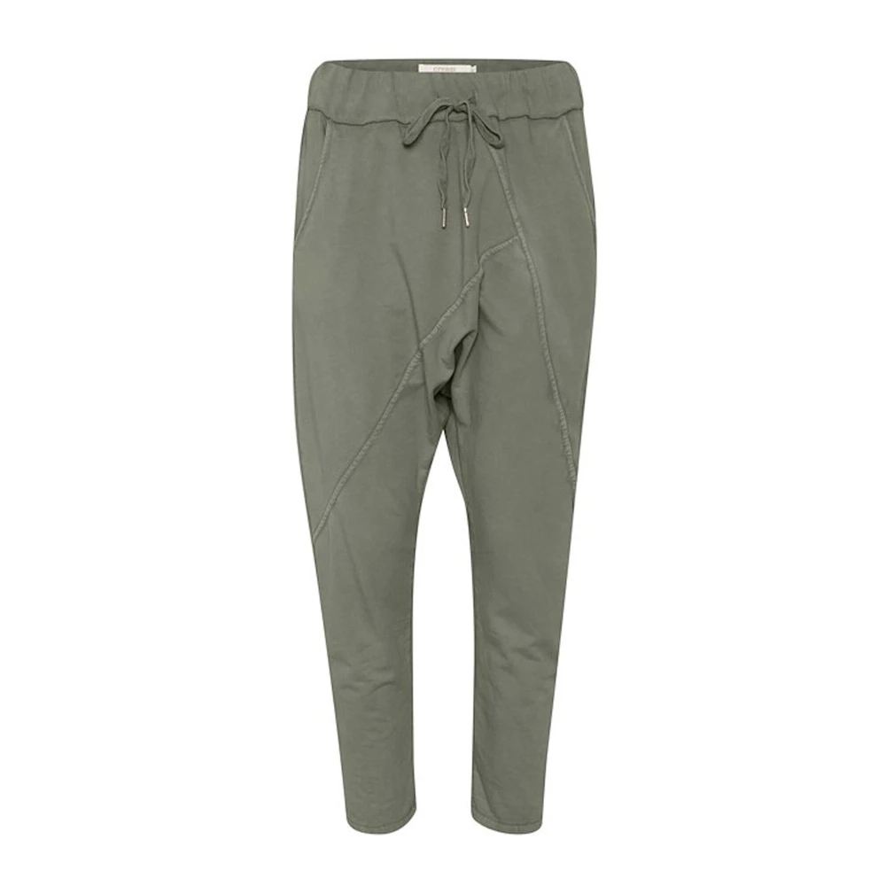 Cream Women's Gray Grey Khaki Joggers With Wide Waistband - Sweatpants - S/M - Trousers